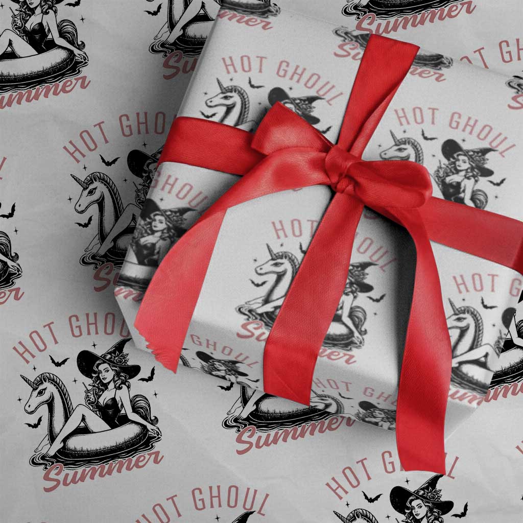 Hot Ghoul Summer Wrapping Paper Roll Retro Pin Up Witch Summerween Summer Beach Halloween Vibes TS02 White Print Your Wear