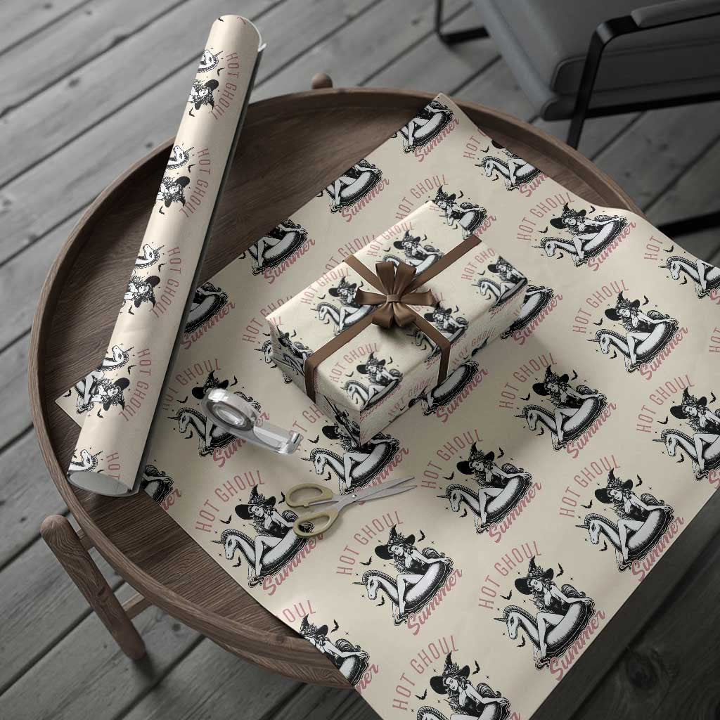 Hot Ghoul Summer Wrapping Paper Roll Retro Pin Up Witch Summerween Summer Beach Halloween Vibes