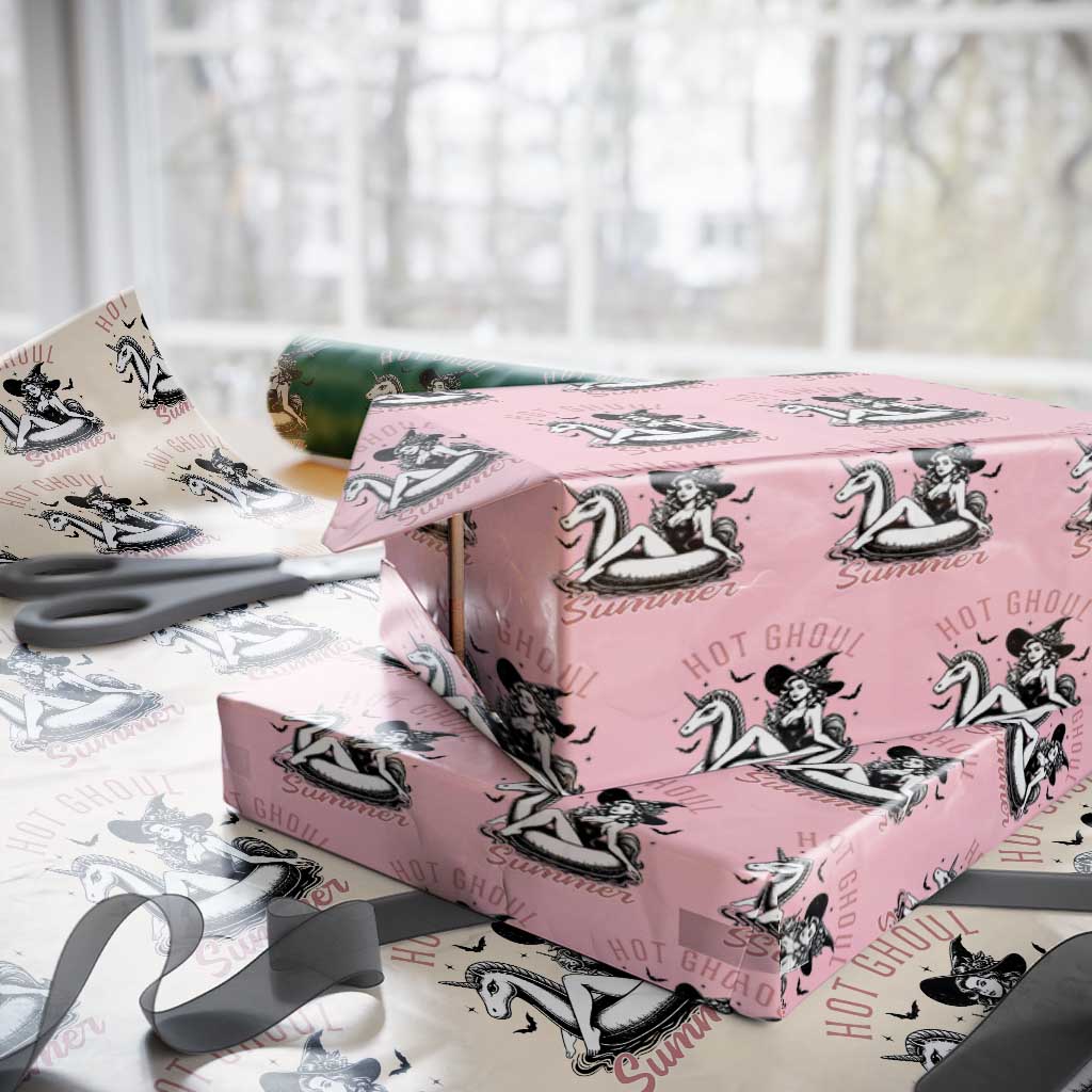 Hot Ghoul Summer Wrapping Paper Roll Retro Pin Up Witch Summerween Summer Beach Halloween Vibes