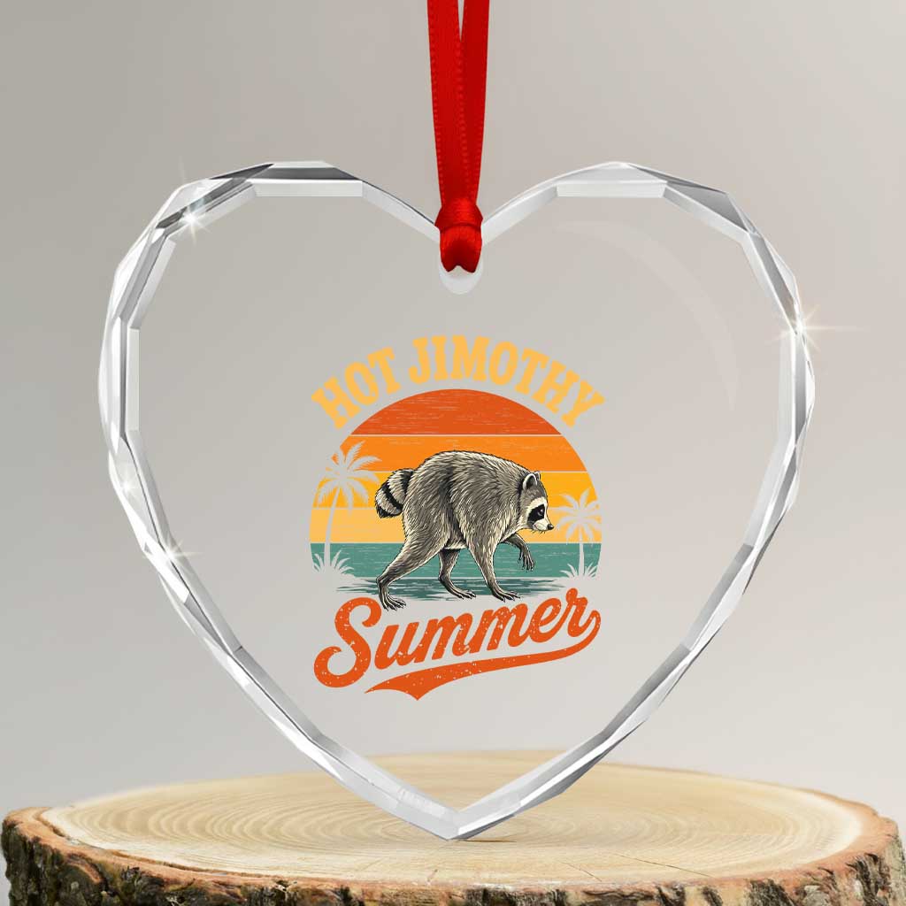 Hot Jimothy Summer Retro Sunset Beach Graphic Heart Crystal Glass Ornament Funny Viral Seattle Raccoon Meme