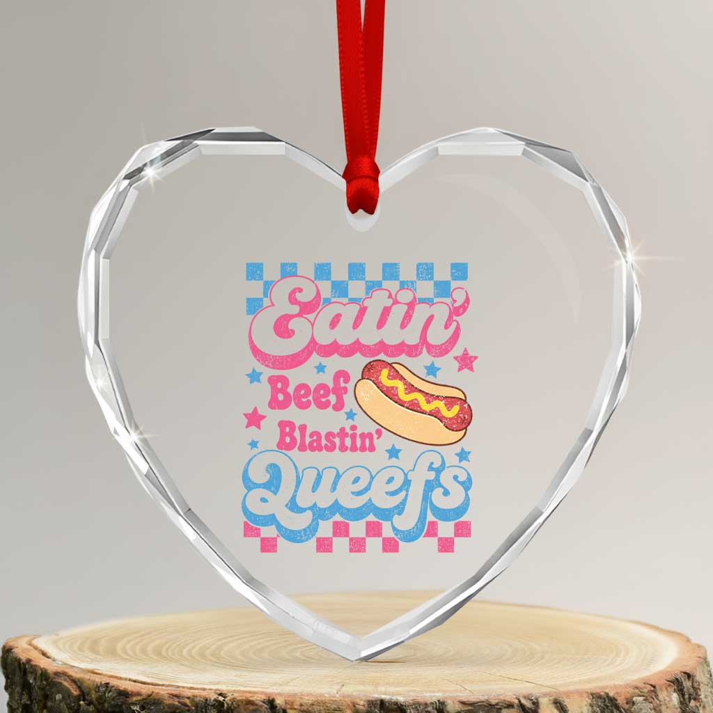 Hotdog Eatin Beef Blastin Queefs Inappropriate Heart Crystal Glass Ornament Retro Groovy Hotdog Meme Funny Cringe Offensive Humor TS10 Transparent Glass 3'' Heart Print Your Wear