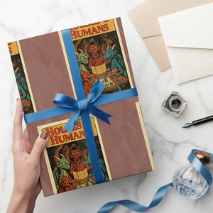 Houses and Humans Fantasy Tabletop Game Wrapping Paper Roll Retro RPG Dragons Board Game Roleplay Fans TS02 Mocha Print Your Wear