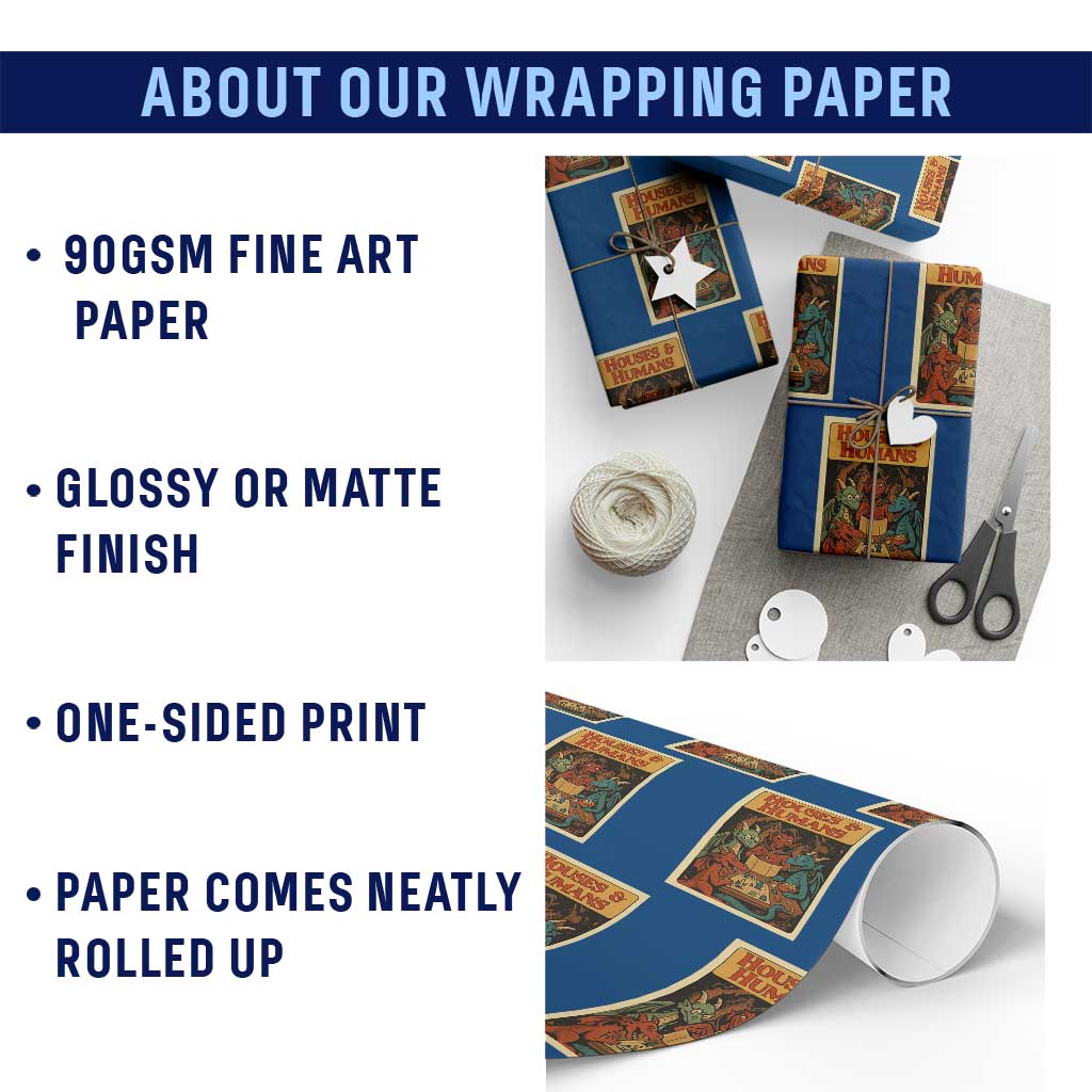 Houses and Humans Fantasy Tabletop Game Wrapping Paper Roll Retro RPG Dragons Board Game Roleplay Fans TS02 Print Your Wear