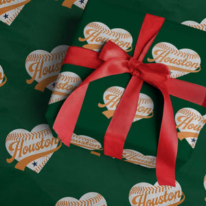 Houston Clutch City Wrapping Paper Roll Baseball Heart Varsity Script Vintage Sports Fans TS10 Green Print Your Wear