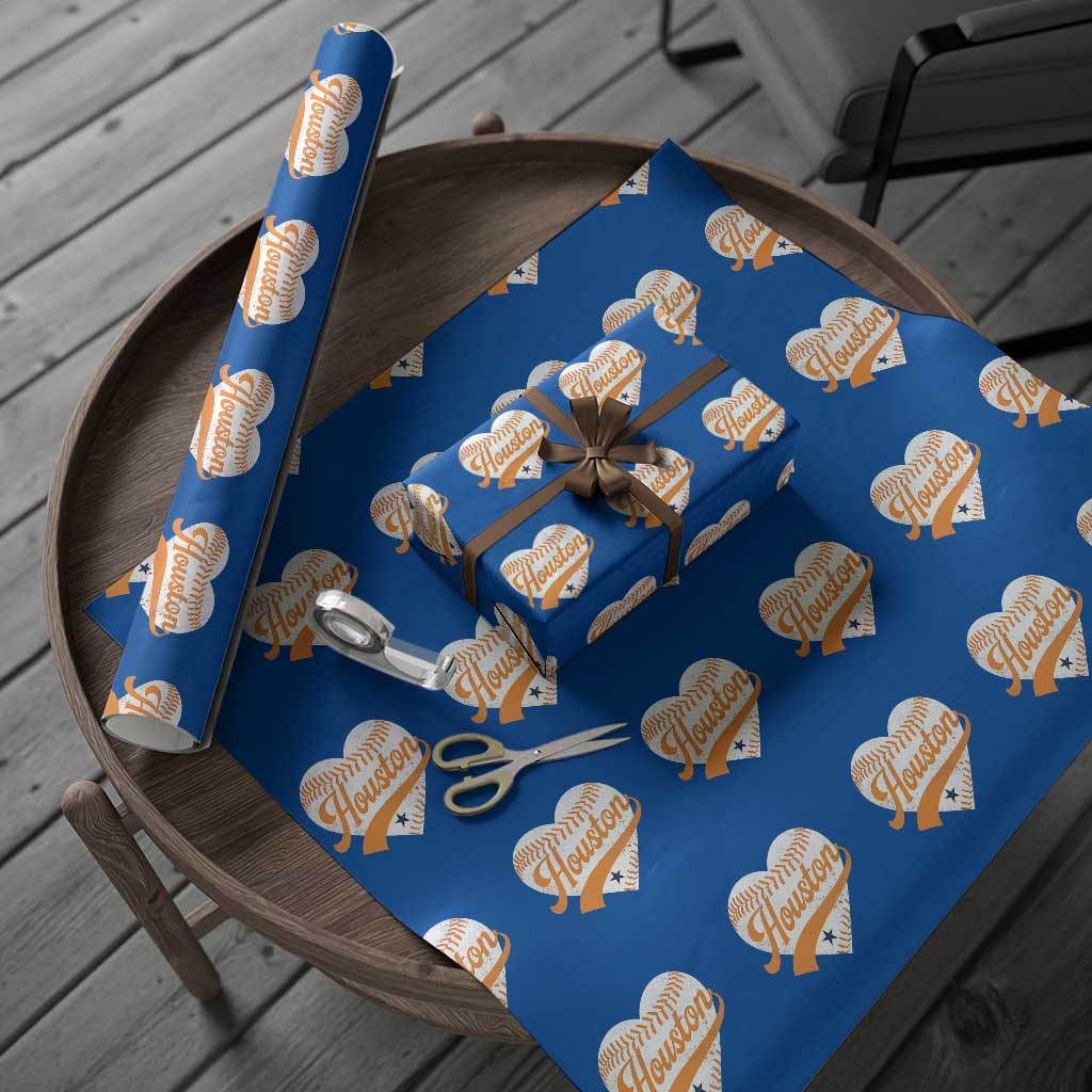 Houston Clutch City Wrapping Paper Roll Baseball Heart Varsity Script Vintage Sports Fans TS10 Blue Print Your Wear