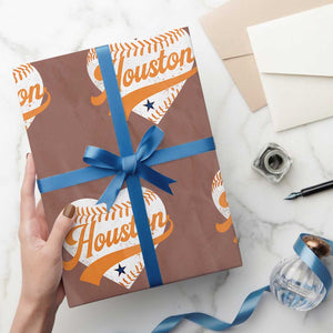 Houston Clutch City Wrapping Paper Roll Baseball Heart Varsity Script Vintage Sports Fans TS10 Mocha Print Your Wear