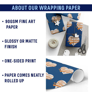 Houston Clutch City Wrapping Paper Roll Baseball Heart Varsity Script Vintage Sports Fans TS10 Print Your Wear