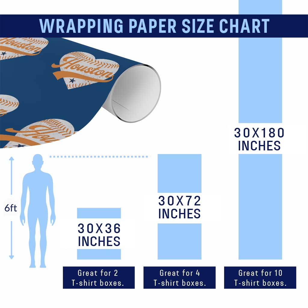 Houston Clutch City Wrapping Paper Roll Baseball Heart Varsity Script Vintage Sports Fans TS10 Print Your Wear