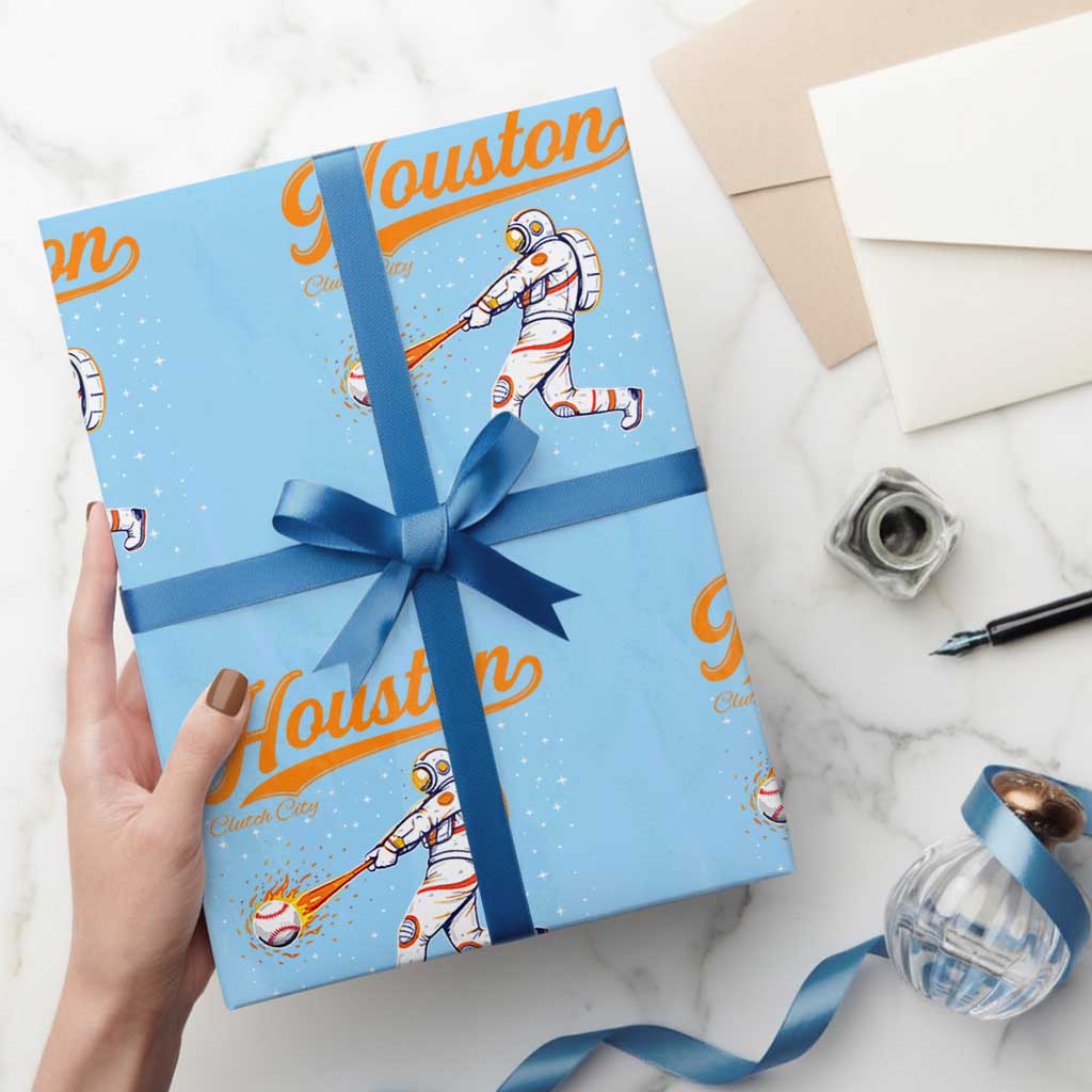 Houston Clutch City Wrapping Paper Roll Astronaut Baseball Player In Space TS10 Light Blue Print Your Wear