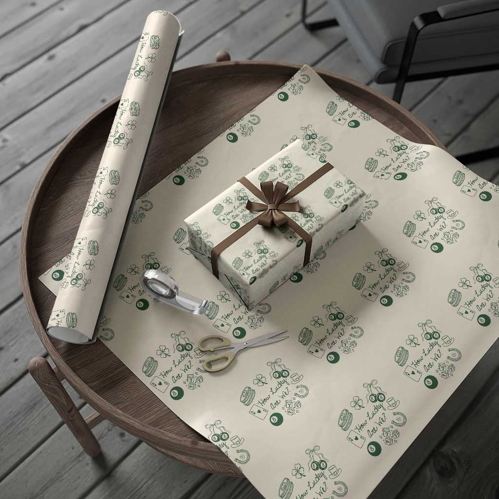 How Lucky Are We Wrapping Paper Roll Irish Shamrock Horseshoe St Patricks Day TS14 Beige Print Your Wear