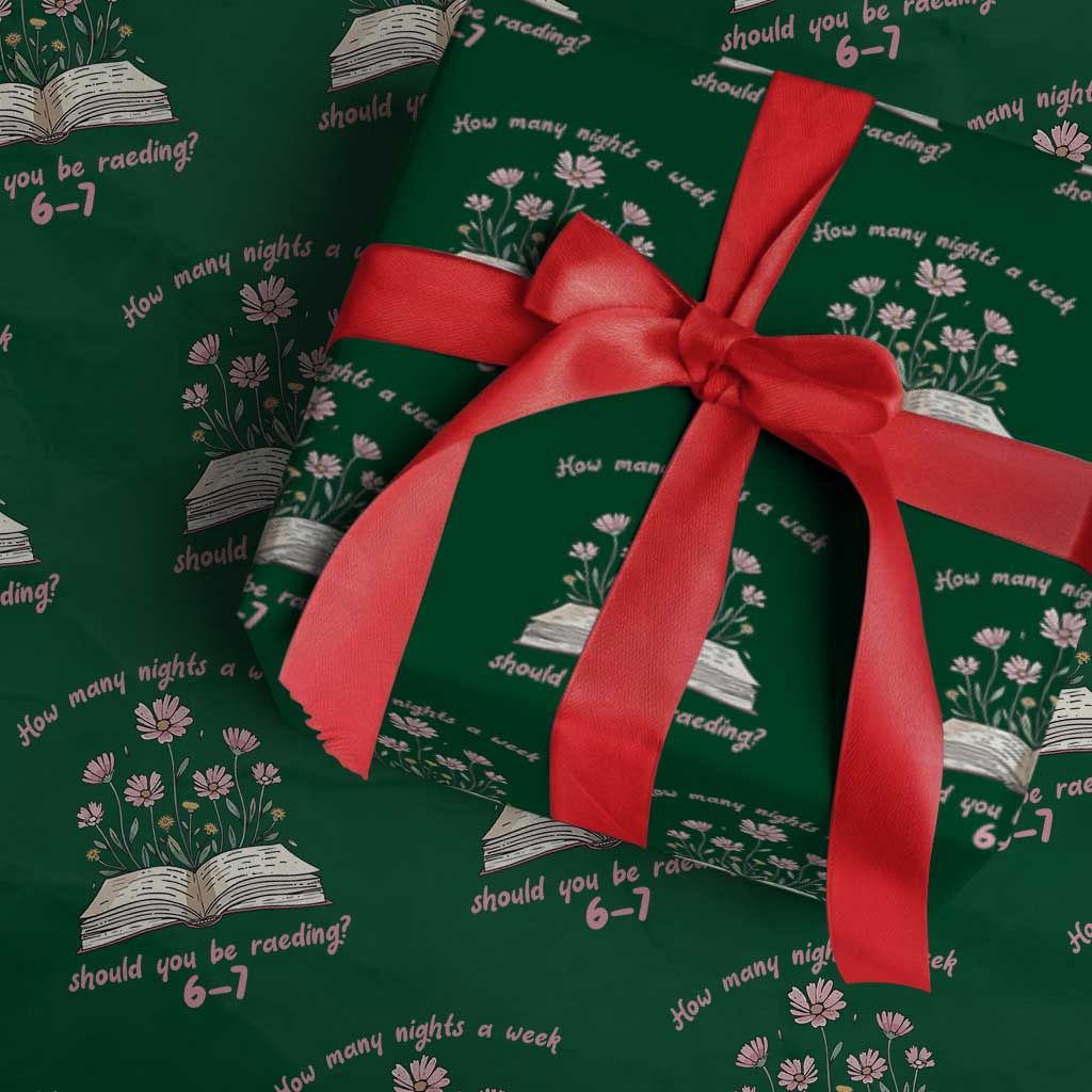 How Many Nights a Week Should You Be Reading 6 7 Wrapping Paper Roll Aesthetic Floral Book TS02 Green Print Your Wear