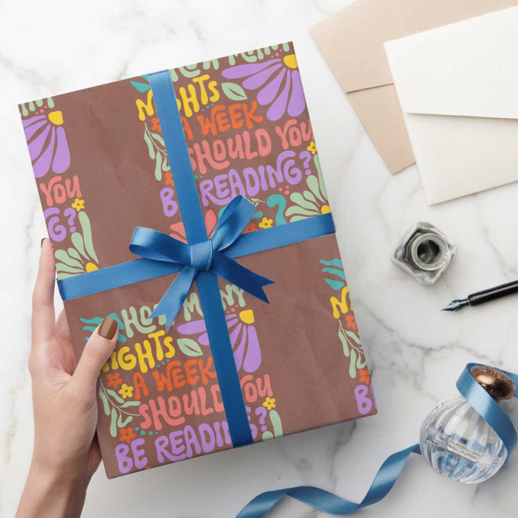 How Many Nights Should You Be Reading 6 7 Wrapping Paper Roll Retro Funny 67 Six Seven Meme Book Lover TS02 Mocha Print Your Wear