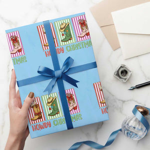 Howdy Christmas Cowboy Boots Western Pride Wrapping Paper Roll TS12 Light Blue Print Your Wear