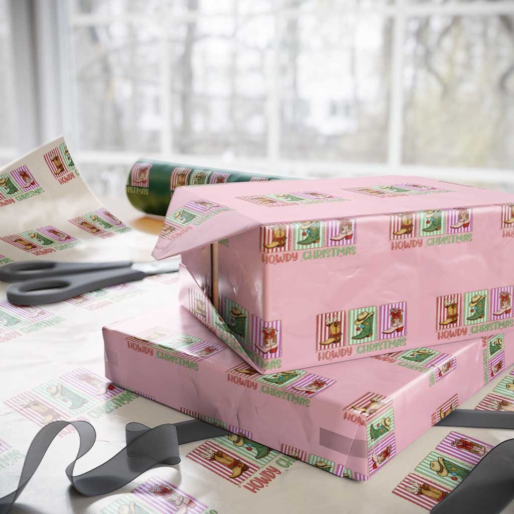 Howdy Christmas Cowboy Boots Western Pride Wrapping Paper Roll TS12 Light Pink Print Your Wear