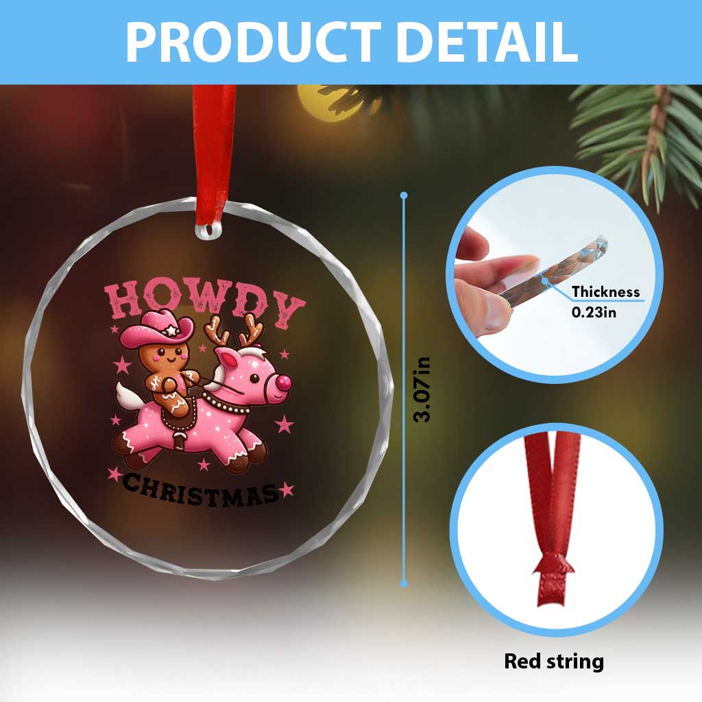Howdy Christmas Crystal Glass Ornament Funny Gingerbread Cowboy Riding Reindeer Gift For Girl TS12 Print Your Wear