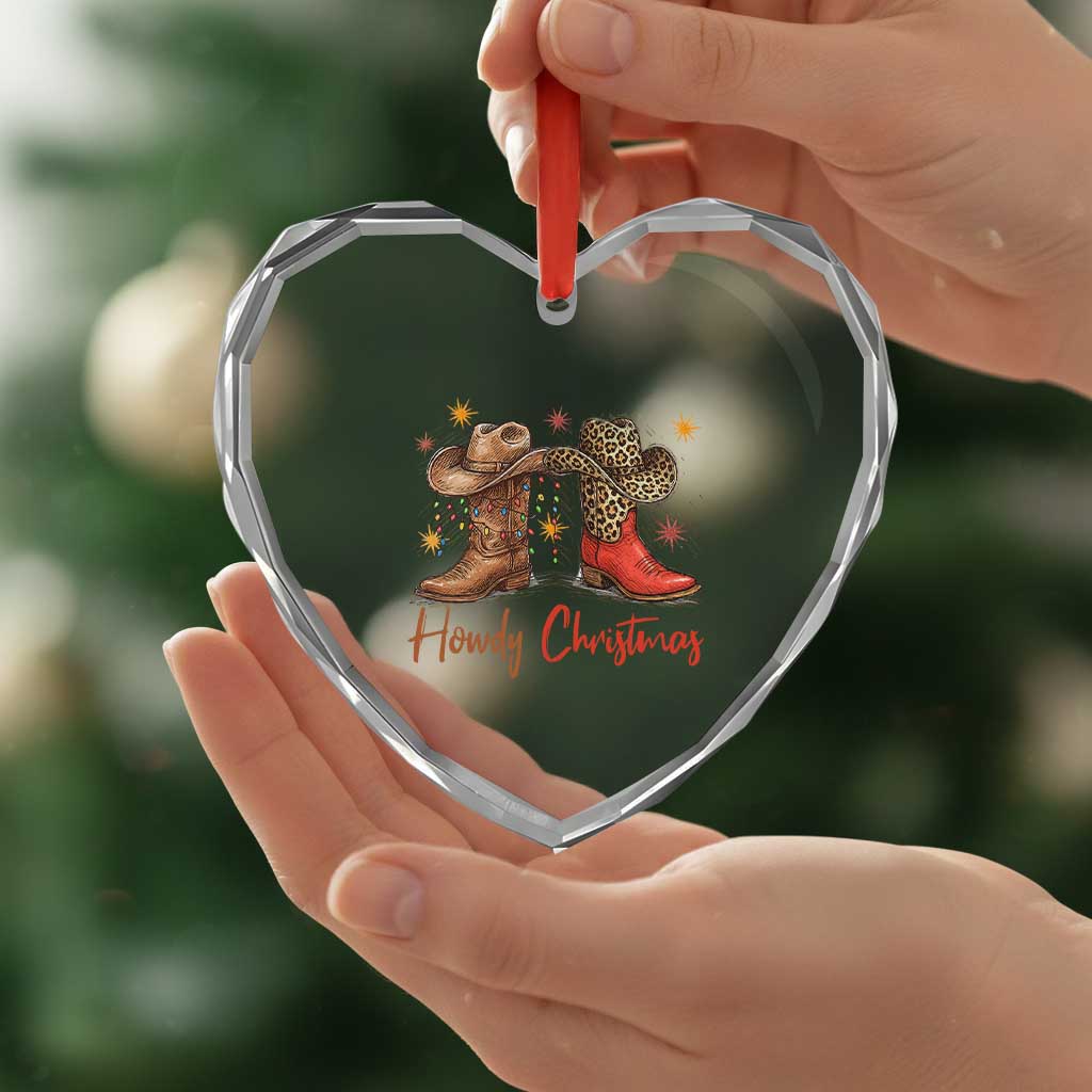 Howdy Christmas Heart Crystal Glass Ornament Western Cowboy Boots Country TS14 Print Your Wear