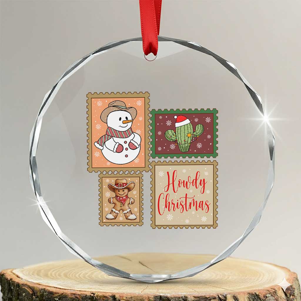 Howdy Christmas Postage Stamp Crystal Glass Ornament Western Life Holiday Gift TS12 Transparent Glass 3'' Circle Print Your Wear