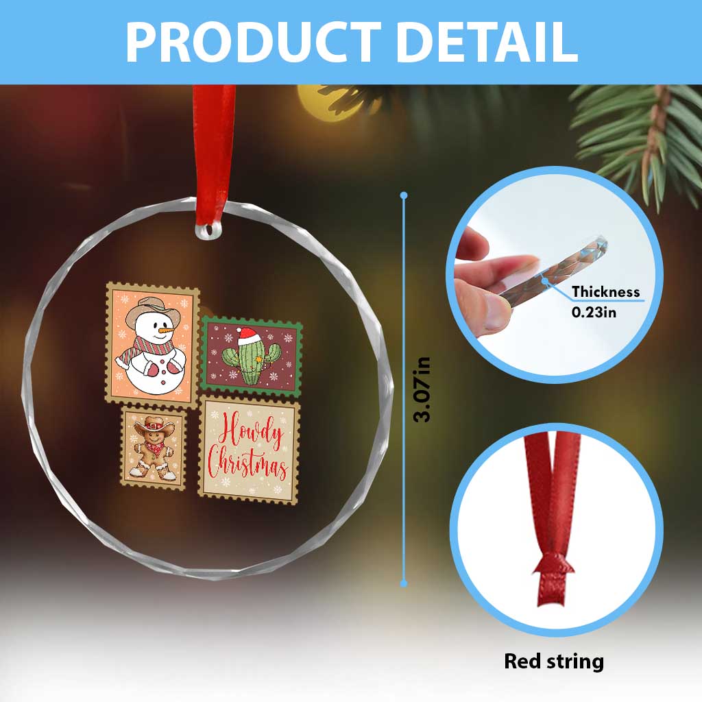 Howdy Christmas Postage Stamp Crystal Glass Ornament Western Life Holiday Gift TS12 Print Your Wear