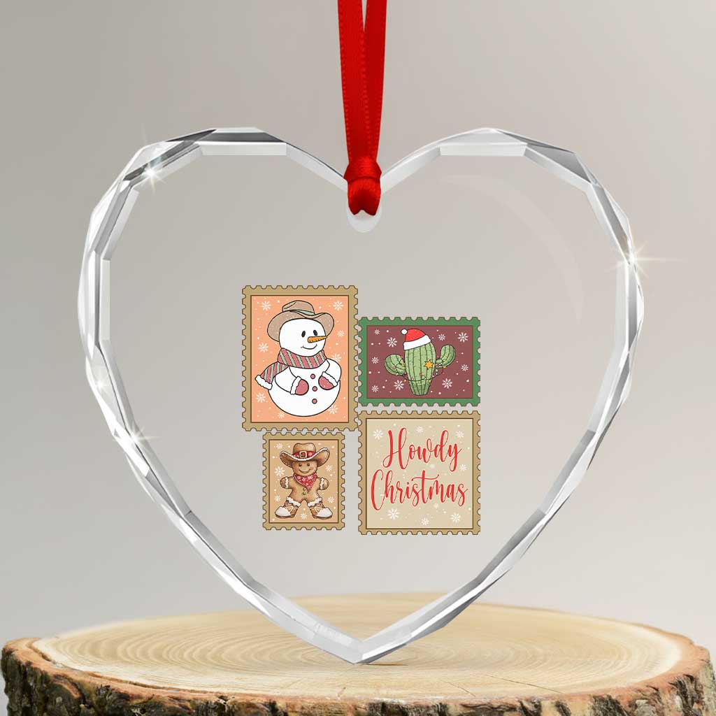 Howdy Christmas Postage Stamp Heart Crystal Glass Ornament Western Life Holiday Gift TS12 Transparent Glass 3'' Heart Print Your Wear