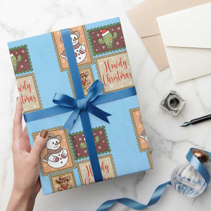 Howdy Christmas Postage Stamp Wrapping Paper Roll Western Life Holiday Gift TS12 Light Blue Print Your Wear