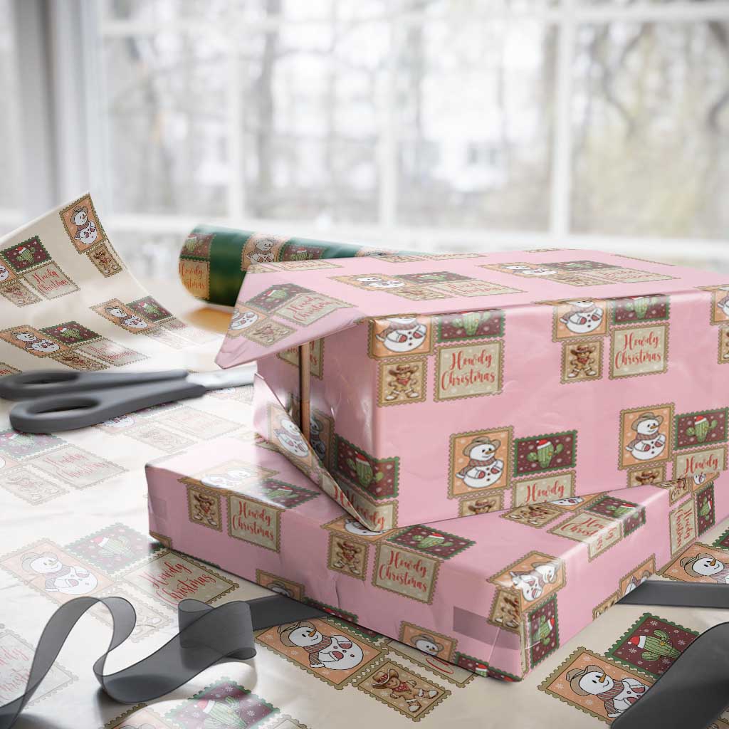 Howdy Christmas Postage Stamp Wrapping Paper Roll Western Life Holiday Gift TS12 Light Pink Print Your Wear