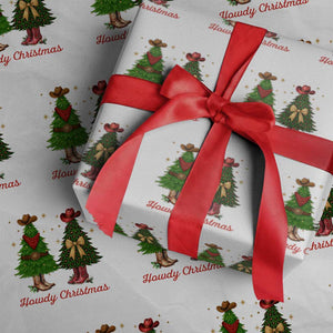 Howdy Christmas Wrapping Paper Roll Cowboy Western Country Xmas TS14 White Print Your Wear