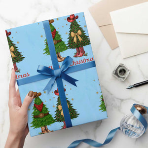 Howdy Christmas Wrapping Paper Roll Cowboy Western Country Xmas TS14 Light Blue Print Your Wear