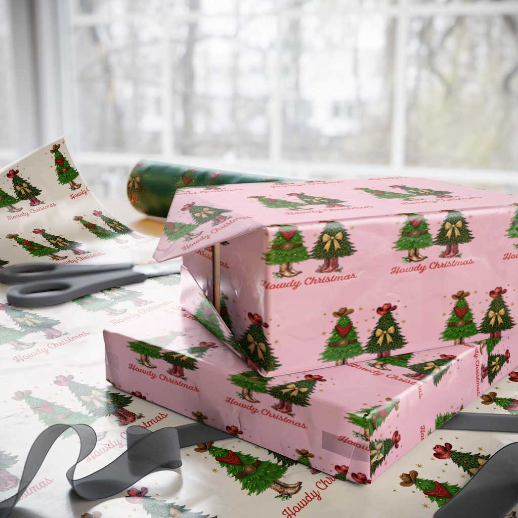 Howdy Christmas Wrapping Paper Roll Cowboy Western Country Xmas TS14 Light Pink Print Your Wear