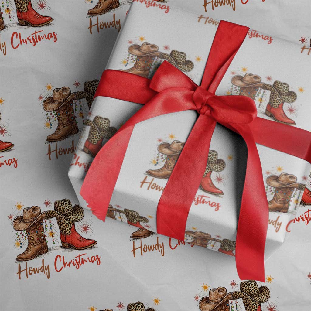 Howdy Christmas Wrapping Paper Roll Western Cowboy Boots Country TS14 White Print Your Wear