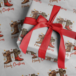 Howdy Christmas Wrapping Paper Roll Western Cowboy Boots Country TS14 White Print Your Wear