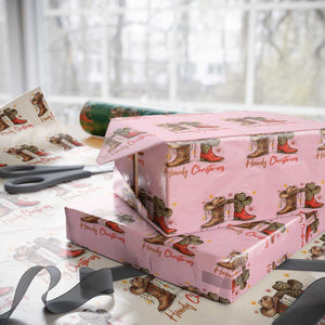 Howdy Christmas Wrapping Paper Roll Western Cowboy Boots Country TS14 Light Pink Print Your Wear