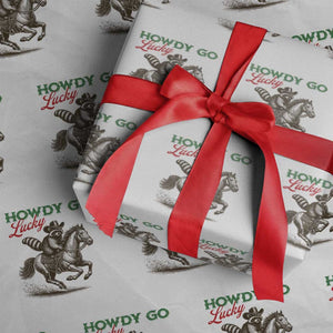 Howdy Go Lucky Wrapping Paper Roll Cowboy Raccoon St Patrick's Day TS14 White Print Your Wear