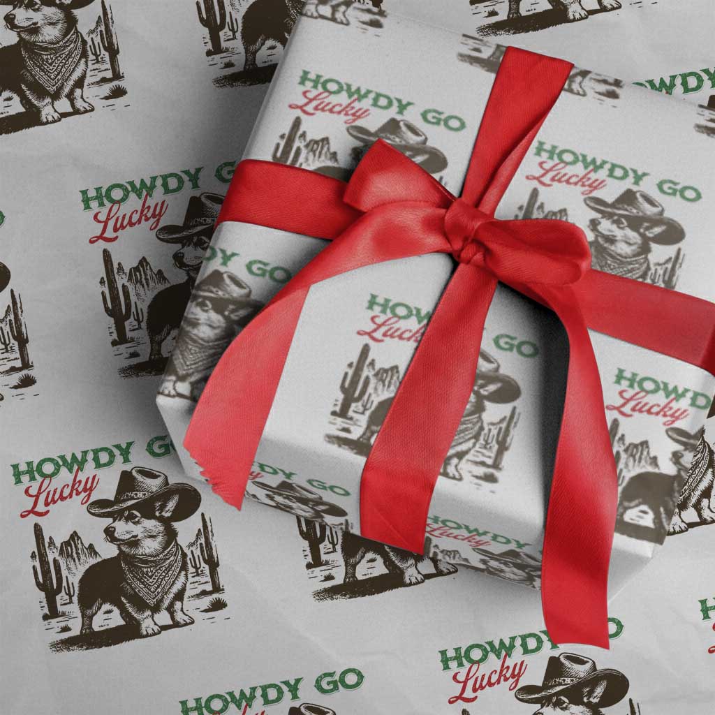 Howdy Go Lucky Wrapping Paper Roll Funny Corgi St Patrick's Day TS14 White Print Your Wear