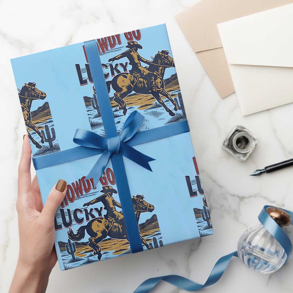 Howdy Go Lucky Wrapping Paper Roll Funny Cowboy St Patrick's Day TS14 Light Blue Print Your Wear