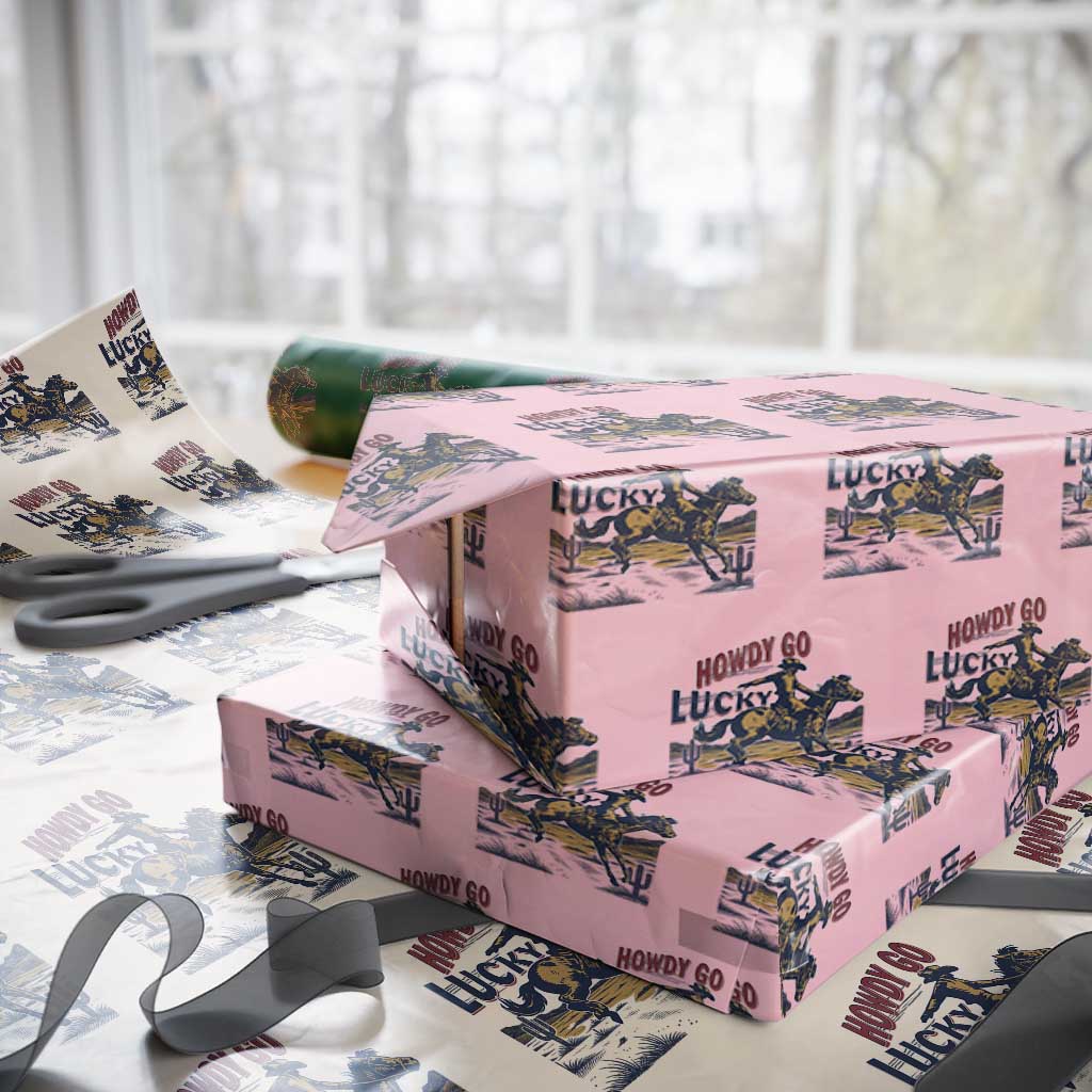 Howdy Go Lucky Wrapping Paper Roll Funny Cowboy St Patrick's Day TS14 Light Pink Print Your Wear