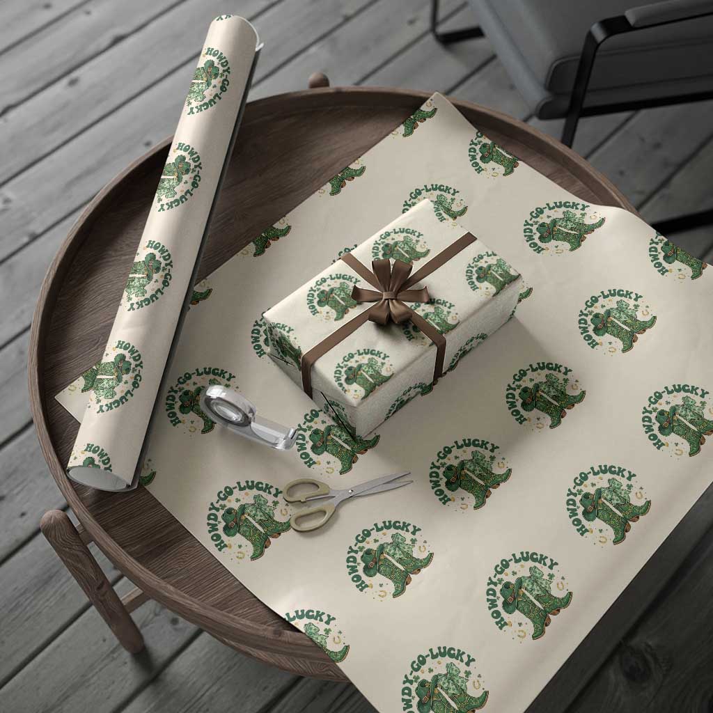 Howdy Go Lucky Wrapping Paper Roll Green Cowboy Boots St Patrick's Day TS14 Beige Print Your Wear
