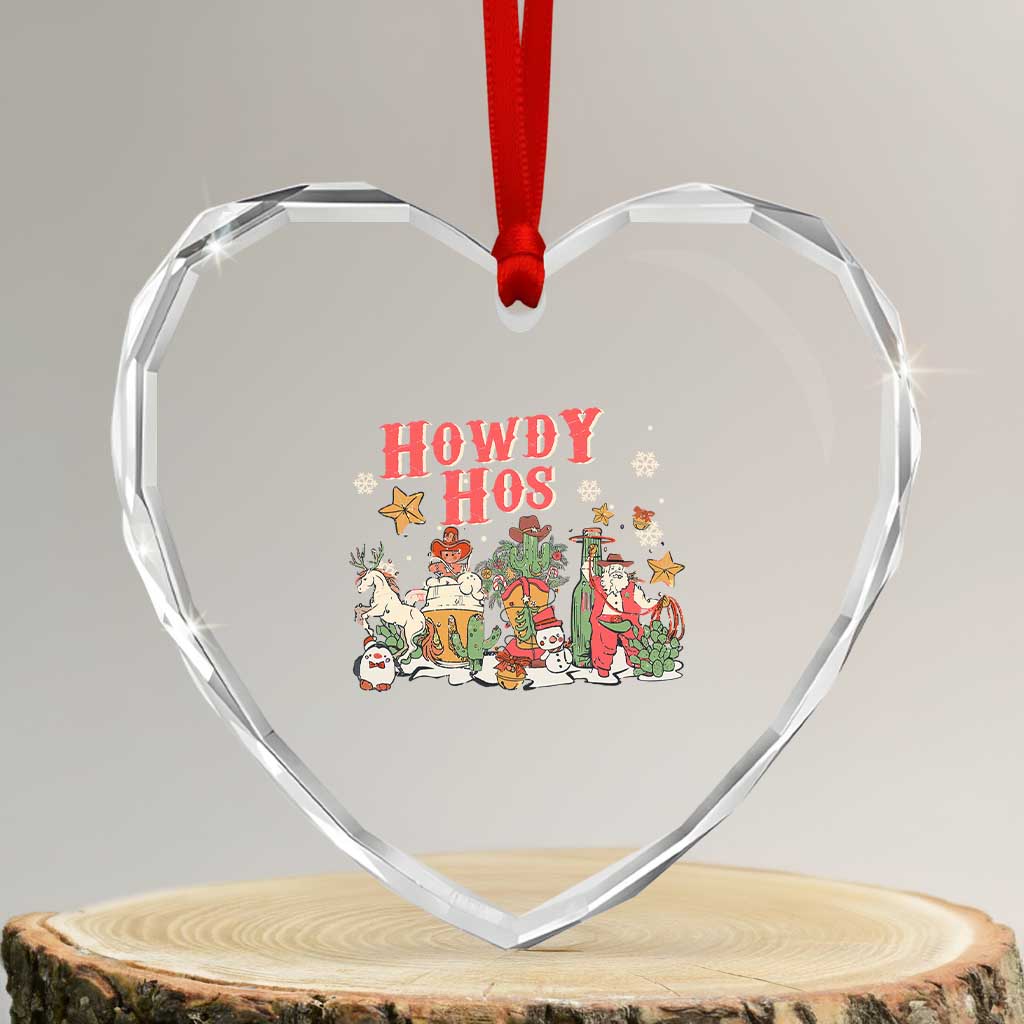 Howdy Hos Cowboy Vintage Western Xmas Heart Crystal Glass Ornament TS09 Transparent Glass 3'' Heart Print Your Wear
