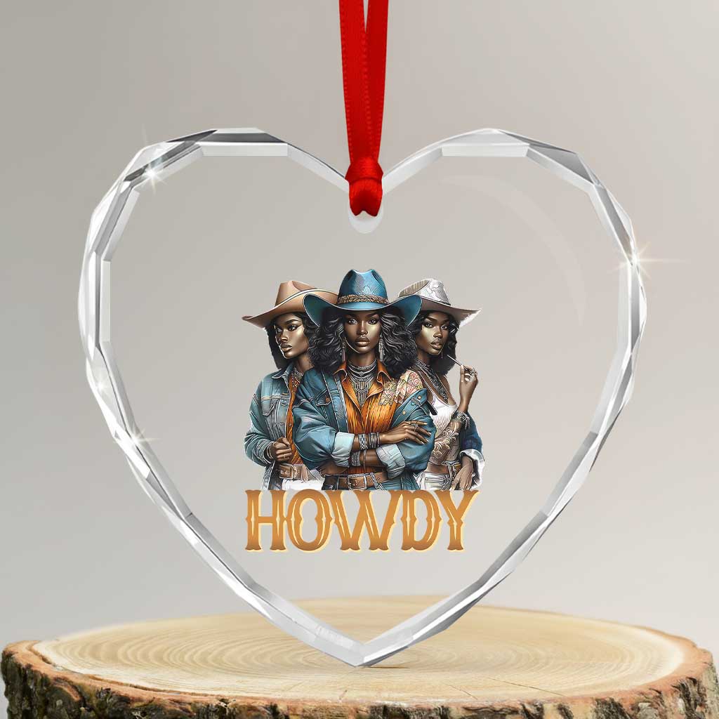 Howdy Melanin Cowgirl Heart Crystal Glass Ornament Retro Western Rodeo African American Women Black History TS02 Transparent Glass 3'' Heart Print Your Wear