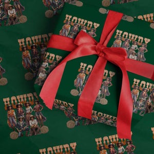 Howdy Melanin Cowgirl Wrapping Paper Roll Black History Western Rodeo Texas TS02 Green Print Your Wear