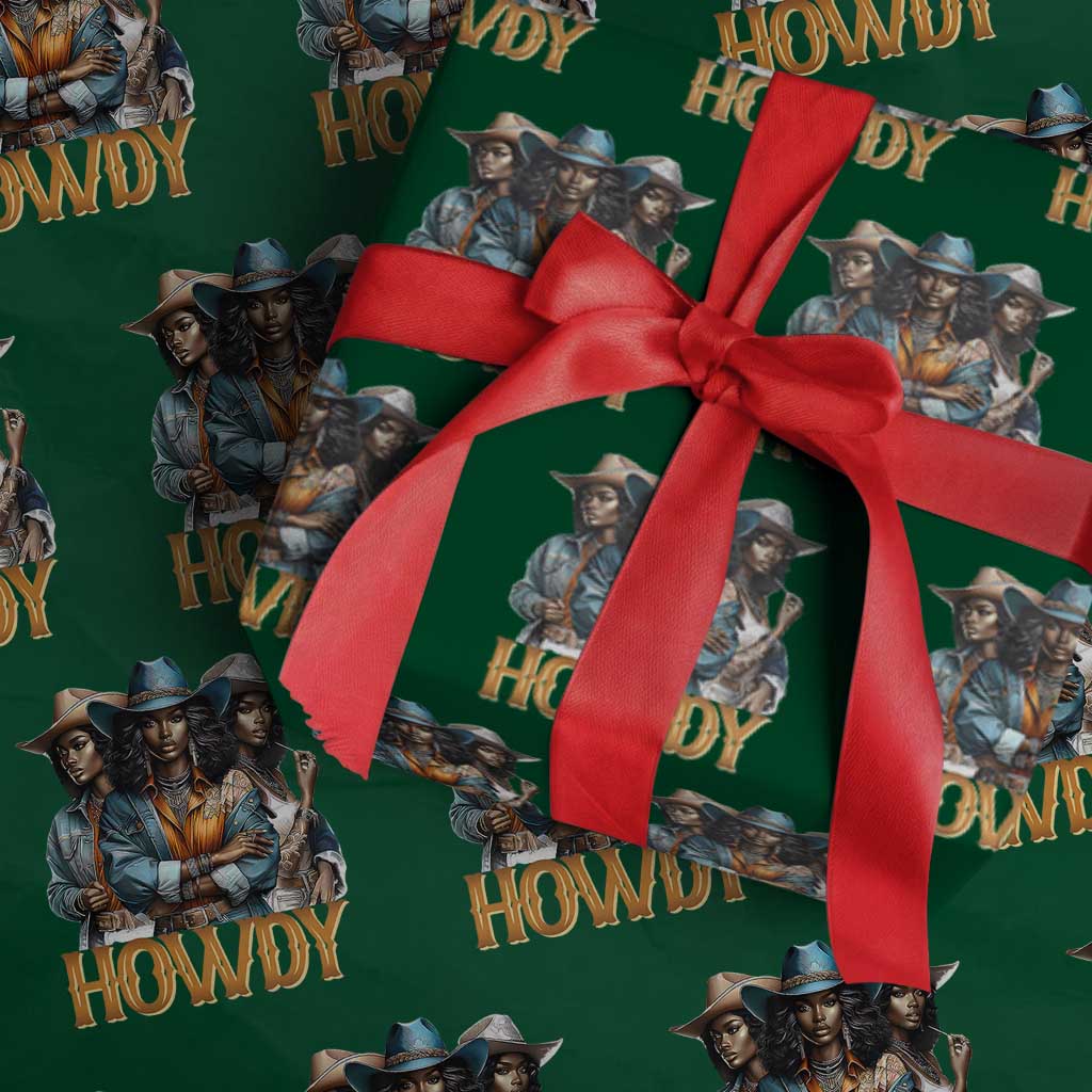 Howdy Melanin Cowgirl Wrapping Paper Roll Retro Western Rodeo African American Women Black History TS02 Green Print Your Wear