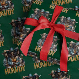 Howdy Melanin Cowgirl Wrapping Paper Roll Retro Western Rodeo African American Women Black History TS02 Green Print Your Wear