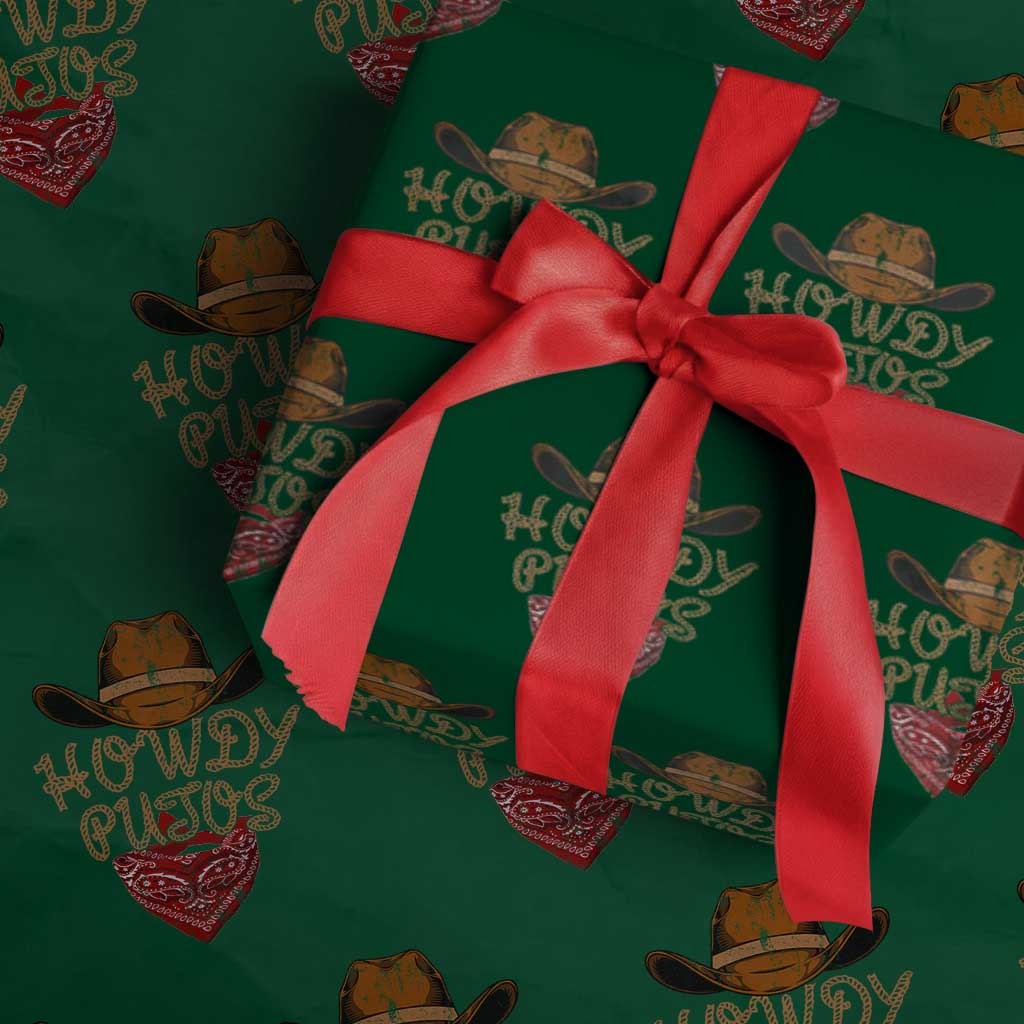 Howdy Putos Wrapping Paper Roll Funny Western Country Rodeo Southern Retro Cowboy TS10 Green Print Your Wear