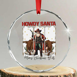 Howdy Santa Merry Christmas Y'all Crystal Glass Ornament Funny Western Bull Riding TS12 Transparent Glass 3'' Circle Print Your Wear