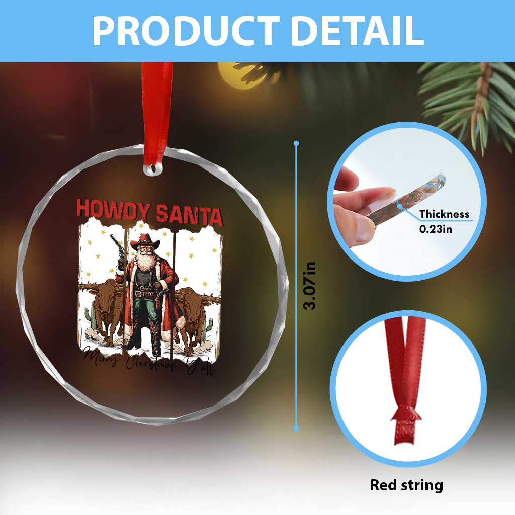 Howdy Santa Merry Christmas Y'all Crystal Glass Ornament Funny Western Bull Riding TS12 Print Your Wear