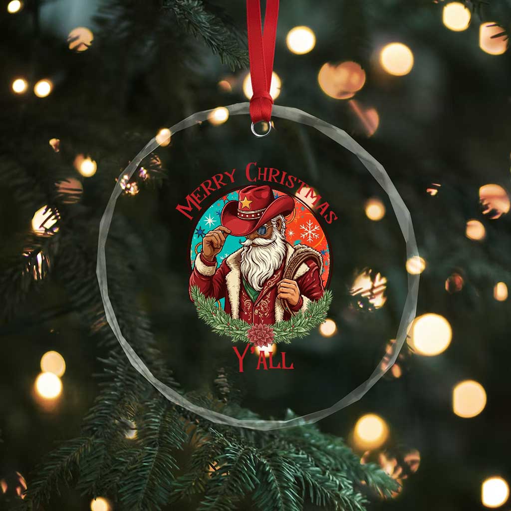 Howdy Santa Merry Christmas Y'all Crystal Glass Ornament Funny Western Holiday Gift TS12 Print Your Wear