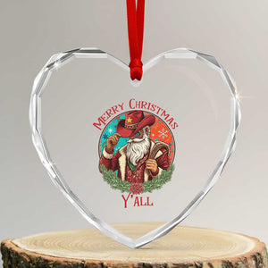 Howdy Santa Merry Christmas Y'all Heart Crystal Glass Ornament Funny Western Holiday Gift TS12 Transparent Glass 3'' Heart Print Your Wear