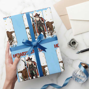 Howdy Santa Merry Christmas Y'all Wrapping Paper Roll Funny Western Bull Riding TS12 Light Blue Print Your Wear