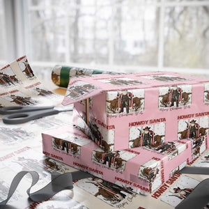 Howdy Santa Merry Christmas Y'all Wrapping Paper Roll Funny Western Bull Riding TS12 Light Pink Print Your Wear