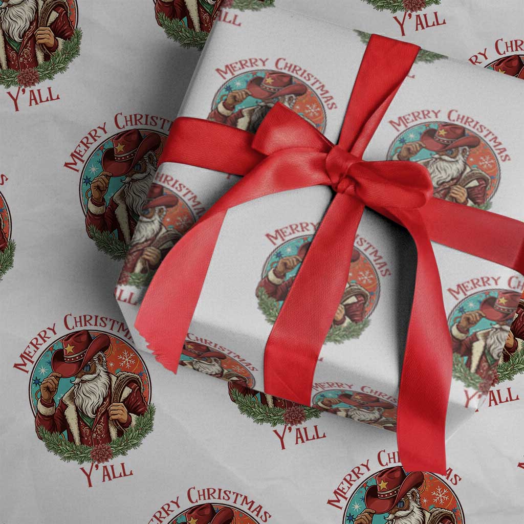 Howdy Santa Merry Christmas Y'all Wrapping Paper Roll Funny Western Holiday Gift TS12 White Print Your Wear