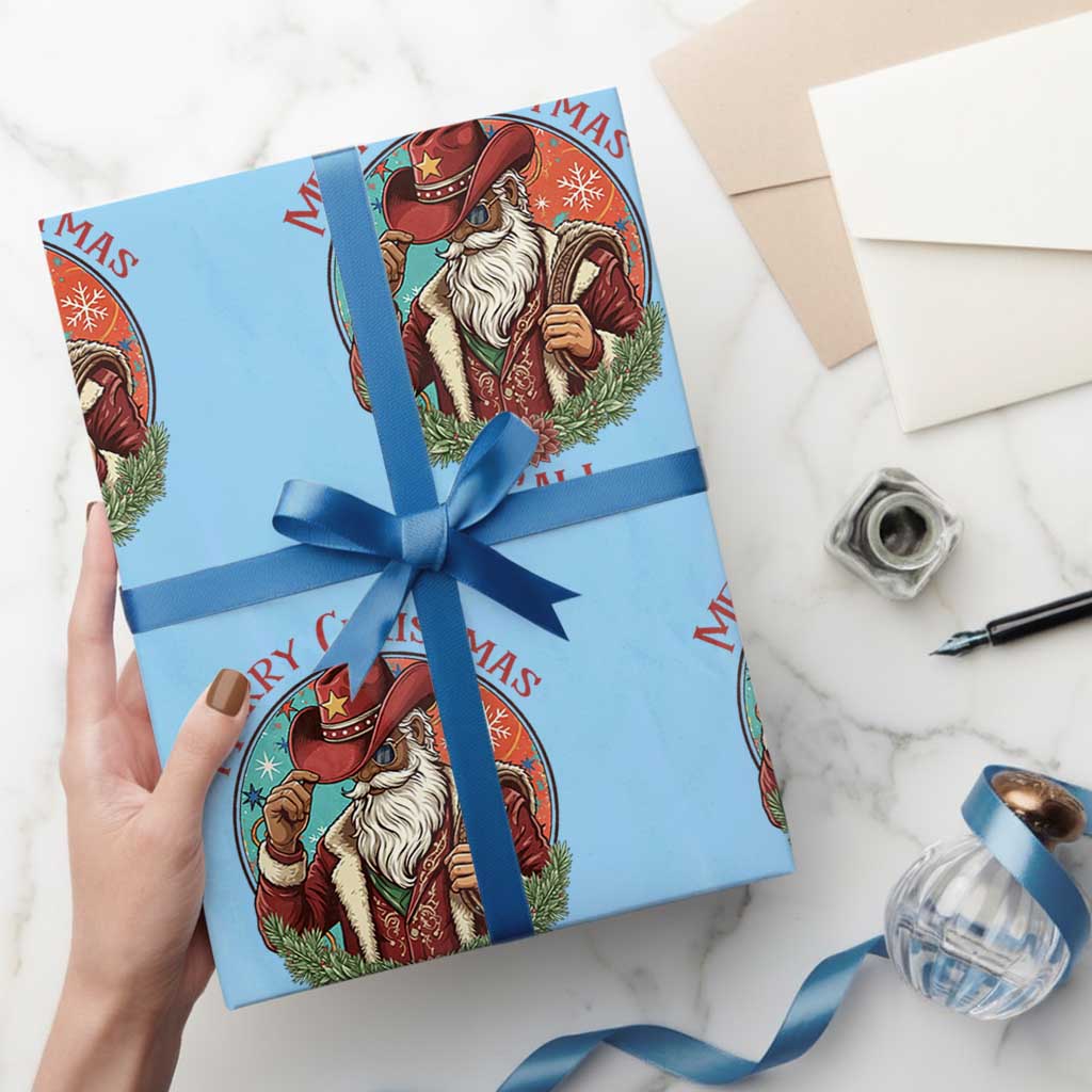 Howdy Santa Merry Christmas Y'all Wrapping Paper Roll Funny Western Holiday Gift TS12 Light Blue Print Your Wear